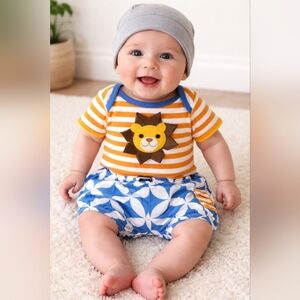 MudPie Lion Striped Matching Set Outfit